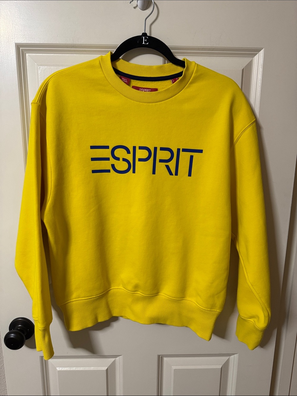 Esprit Men's Bright Yellow Crewneck with Navy Logo